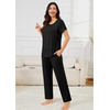 image:imageSWOMOG 3PCS Maternity Nursing Nightgown amp Pajamas Set Short Sleeve Pjs for Breastfeeding Hospital Pregnancy Lounge SetsBlack