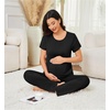 image:imageSWOMOG 3PCS Maternity Nursing Nightgown amp Pajamas Set Short Sleeve Pjs for Breastfeeding Hospital Pregnancy Lounge SetsBlack