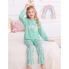 image:imageSWOMOG Girls Pajama Set Short Sleeve Tops amp Ruffled Shorts with Pocket 2 Piece Summer Pajamas for Kids Size 615Green Flroal Daisy