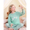 image:imageSWOMOG Girls Pajama Set Short Sleeve Tops amp Ruffled Shorts with Pocket 2 Piece Summer Pajamas for Kids Size 615Green Flroal Daisy