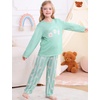 image:imageSWOMOG Girls Pajama Set Short Sleeve Tops amp Ruffled Shorts with Pocket 2 Piece Summer Pajamas for Kids Size 615Green Flroal Daisy