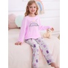 image:imageSWOMOG Girls Pajama Set Short Sleeve Tops amp Ruffled Shorts with Pocket 2 Piece Summer Pajamas for Kids Size 615Purple Kittten