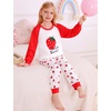 image:imageSWOMOG Girls Pajama Set Short Sleeve Tops amp Ruffled Shorts with Pocket 2 Piece Summer Pajamas for Kids Size 615Raglan Sleevesred Strawberry