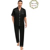 image:imageSWOMOG Matching Pajamas for Couples Satin Short Sleeve Sleepwear WomenMen Silk Soft Button Down Nightwear 2 Pcs LoungewearBlack