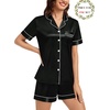 image:imageSWOMOG Matching Pajamas for Couples Satin Short Sleeve Sleepwear WomenMen Silk Soft Button Down Nightwear 2 Pcs LoungewearBlack