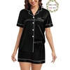 image:imageSWOMOG Matching Pajamas for Couples Satin Short Sleeve Sleepwear WomenMen Silk Soft Button Down Nightwear 2 Pcs LoungewearBlack