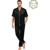 image:imageSWOMOG Matching Pajamas for Couples Satin Short Sleeve Sleepwear WomenMen Silk Soft Button Down Nightwear 2 Pcs LoungewearBlack