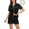 image:imageSWOMOG Matching Pajamas for Couples Satin Short Sleeve Sleepwear WomenMen Silk Soft Button Down Nightwear 2 Pcs LoungewearBlack