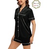 image:imageSWOMOG Matching Pajamas for Couples Satin Short Sleeve Sleepwear WomenMen Silk Soft Button Down Nightwear 2 Pcs LoungewearBlack