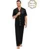 image:imageSWOMOG Matching Pajamas for Couples Satin Short Sleeve Sleepwear WomenMen Silk Soft Button Down Nightwear 2 Pcs LoungewearBlack