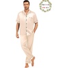 image:imageSWOMOG Matching Pajamas for Couples Satin Short Sleeve Sleepwear WomenMen Silk Soft Button Down Nightwear 2 Pcs LoungewearChampagne