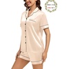 image:imageSWOMOG Matching Pajamas for Couples Satin Short Sleeve Sleepwear WomenMen Silk Soft Button Down Nightwear 2 Pcs LoungewearChampagne