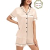 image:imageSWOMOG Matching Pajamas for Couples Satin Short Sleeve Sleepwear WomenMen Silk Soft Button Down Nightwear 2 Pcs LoungewearChampagne