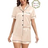 image:imageSWOMOG Matching Pajamas for Couples Satin Short Sleeve Sleepwear WomenMen Silk Soft Button Down Nightwear 2 Pcs LoungewearChampagne
