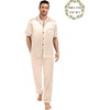 image:imageSWOMOG Matching Pajamas for Couples Satin Short Sleeve Sleepwear WomenMen Silk Soft Button Down Nightwear 2 Pcs LoungewearChampagne