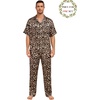 image:imageSWOMOG Matching Pajamas for Couples Satin Short Sleeve Sleepwear WomenMen Silk Soft Button Down Nightwear 2 Pcs LoungewearLeopard
