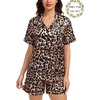 image:imageSWOMOG Matching Pajamas for Couples Satin Short Sleeve Sleepwear WomenMen Silk Soft Button Down Nightwear 2 Pcs LoungewearLeopard