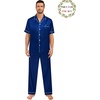 image:imageSWOMOG Matching Pajamas for Couples Satin Short Sleeve Sleepwear WomenMen Silk Soft Button Down Nightwear 2 Pcs LoungewearNavy Blue