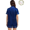 image:imageSWOMOG Matching Pajamas for Couples Satin Short Sleeve Sleepwear WomenMen Silk Soft Button Down Nightwear 2 Pcs LoungewearNavy Blue