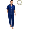image:imageSWOMOG Matching Pajamas for Couples Satin Short Sleeve Sleepwear WomenMen Silk Soft Button Down Nightwear 2 Pcs LoungewearNavy Blue