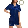 image:imageSWOMOG Matching Pajamas for Couples Satin Short Sleeve Sleepwear WomenMen Silk Soft Button Down Nightwear 2 Pcs LoungewearNavy Blue