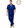 image:imageSWOMOG Matching Pajamas for Couples Satin Short Sleeve Sleepwear WomenMen Silk Soft Button Down Nightwear 2 Pcs LoungewearNavy Blue