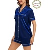 image:imageSWOMOG Matching Pajamas for Couples Satin Short Sleeve Sleepwear WomenMen Silk Soft Button Down Nightwear 2 Pcs LoungewearNavy Blue