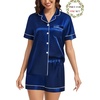 image:imageSWOMOG Matching Pajamas for Couples Satin Short Sleeve Sleepwear WomenMen Silk Soft Button Down Nightwear 2 Pcs LoungewearNavy Blue