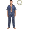 image:imageSWOMOG Matching Pajamas for Couples Satin Short Sleeve Sleepwear WomenMen Silk Soft Button Down Nightwear 2 Pcs LoungewearNavy Blue Flower