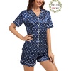 image:imageSWOMOG Matching Pajamas for Couples Satin Short Sleeve Sleepwear WomenMen Silk Soft Button Down Nightwear 2 Pcs LoungewearNavy Blue Flower