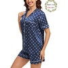 image:imageSWOMOG Matching Pajamas for Couples Satin Short Sleeve Sleepwear WomenMen Silk Soft Button Down Nightwear 2 Pcs LoungewearNavy Blue Flower