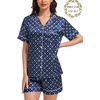 image:imageSWOMOG Matching Pajamas for Couples Satin Short Sleeve Sleepwear WomenMen Silk Soft Button Down Nightwear 2 Pcs LoungewearNavy Blue Flower