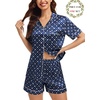 image:imageSWOMOG Matching Pajamas for Couples Satin Short Sleeve Sleepwear WomenMen Silk Soft Button Down Nightwear 2 Pcs LoungewearNavy Blue Flower