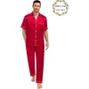 image:imageSWOMOG Matching Pajamas for Couples Satin Short Sleeve Sleepwear WomenMen Silk Soft Button Down Nightwear 2 Pcs LoungewearRed