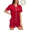 image:imageSWOMOG Matching Pajamas for Couples Satin Short Sleeve Sleepwear WomenMen Silk Soft Button Down Nightwear 2 Pcs LoungewearRed