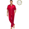 image:imageSWOMOG Matching Pajamas for Couples Satin Short Sleeve Sleepwear WomenMen Silk Soft Button Down Nightwear 2 Pcs LoungewearRed