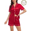 image:imageSWOMOG Matching Pajamas for Couples Satin Short Sleeve Sleepwear WomenMen Silk Soft Button Down Nightwear 2 Pcs LoungewearRed