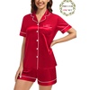 image:imageSWOMOG Matching Pajamas for Couples Satin Short Sleeve Sleepwear WomenMen Silk Soft Button Down Nightwear 2 Pcs LoungewearRed
