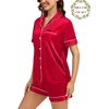 image:imageSWOMOG Matching Pajamas for Couples Satin Short Sleeve Sleepwear WomenMen Silk Soft Button Down Nightwear 2 Pcs LoungewearRed
