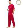 image:imageSWOMOG Matching Pajamas for Couples Satin Short Sleeve Sleepwear WomenMen Silk Soft Button Down Nightwear 2 Pcs LoungewearRed