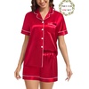 image:imageSWOMOG Matching Pajamas for Couples Satin Short Sleeve Sleepwear WomenMen Silk Soft Button Down Nightwear 2 Pcs LoungewearRed