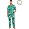 image:imageSWOMOG Matching Pajamas for Couples Satin Short Sleeve Sleepwear WomenMen Silk Soft Button Down Nightwear 2 Pcs LoungewearWhite Leaves