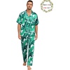 image:imageSWOMOG Matching Pajamas for Couples Satin Short Sleeve Sleepwear WomenMen Silk Soft Button Down Nightwear 2 Pcs LoungewearWhite Leaves