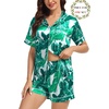 image:imageSWOMOG Matching Pajamas for Couples Satin Short Sleeve Sleepwear WomenMen Silk Soft Button Down Nightwear 2 Pcs LoungewearWhite Leaves