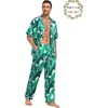 image:imageSWOMOG Matching Pajamas for Couples Satin Short Sleeve Sleepwear WomenMen Silk Soft Button Down Nightwear 2 Pcs LoungewearWhite Leaves