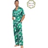 image:imageSWOMOG Matching Pajamas for Couples Satin Short Sleeve Sleepwear WomenMen Silk Soft Button Down Nightwear 2 Pcs LoungewearWhite Leaves