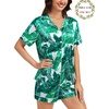 image:imageSWOMOG Matching Pajamas for Couples Satin Short Sleeve Sleepwear WomenMen Silk Soft Button Down Nightwear 2 Pcs LoungewearWhite Leaves