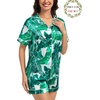 image:imageSWOMOG Matching Pajamas for Couples Satin Short Sleeve Sleepwear WomenMen Silk Soft Button Down Nightwear 2 Pcs LoungewearWhite Leaves