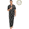 image:imageSWOMOG Matching Pajamas for Couples Satin Short Sleeve Sleepwear WomenMen Silk Soft Button Down Nightwear 2 Pcs LoungewearWhite Leopard