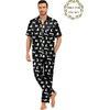 image:imageSWOMOG Matching Pajamas for Couples Satin Short Sleeve Sleepwear WomenMen Silk Soft Button Down Nightwear 2 Pcs LoungewearWhite Leopard